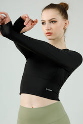 Cut-Out Long Sleeve Crop Top